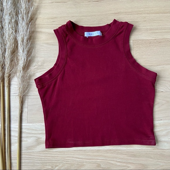 Cropped High Neck Muscle Tank | Maroon | XS - Picture 1 of 5